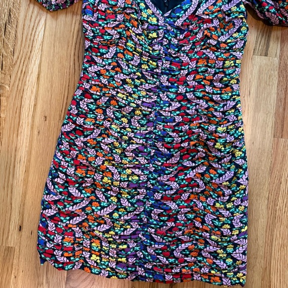 RHODE Esme Love is a Rainbow Ruched Puff Sleeve Floral Mini Dress Sz 6 - Picture 5 of 10